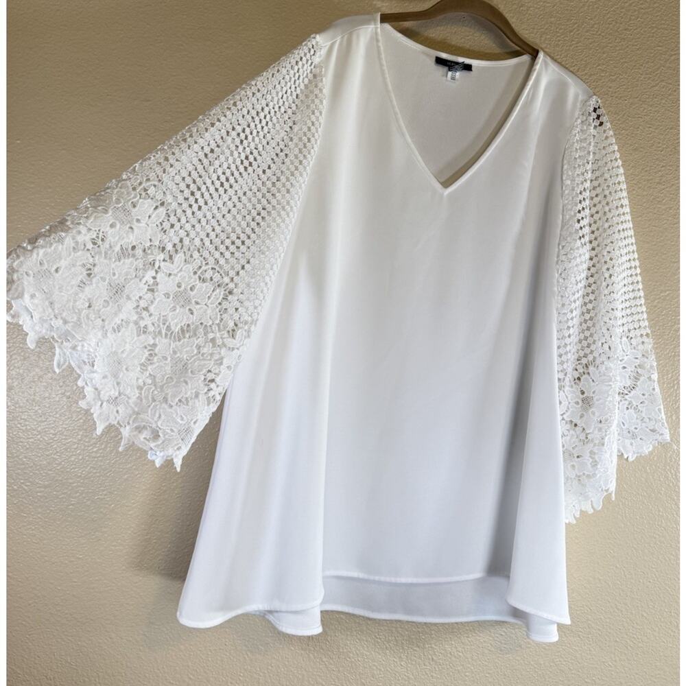 Alfani Plus 16 White Blouse with Lace Bell Sleeves